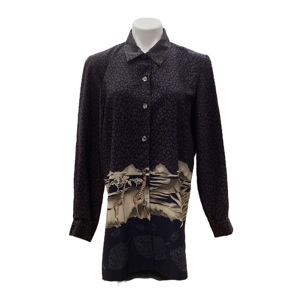 VTG Kemp Collection Women’s Blouse Size M Button Up Long Sleeve Giraffe Print